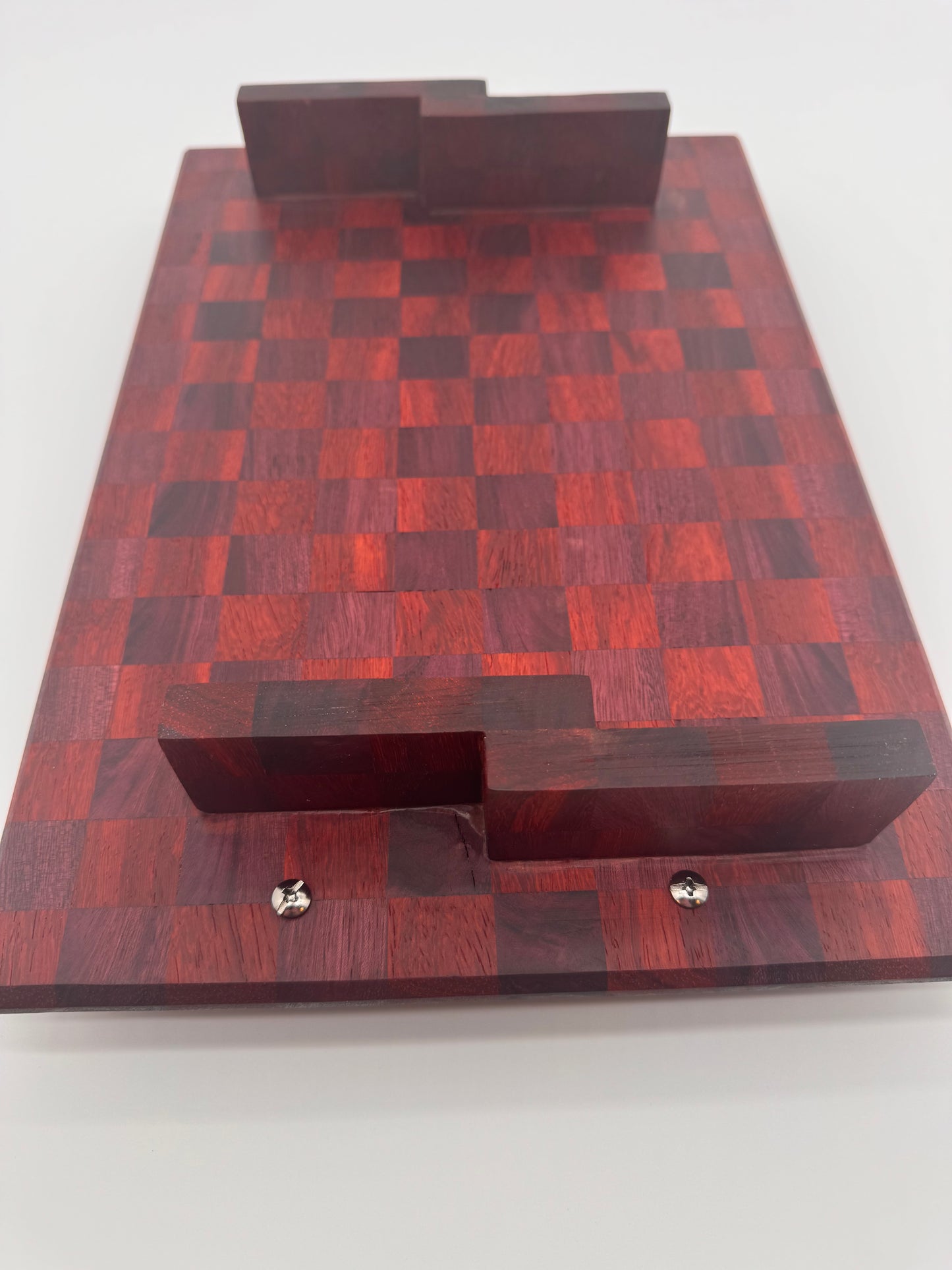 The "Purple Red Checker 3D Handel” 14inch Charcuterie Board with Legs