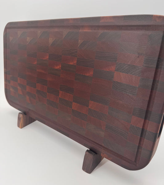 The “GET TO DA CHOPPA!" End-grain Board with walnut stand, aluminum feet & Juice groove 21”x2”