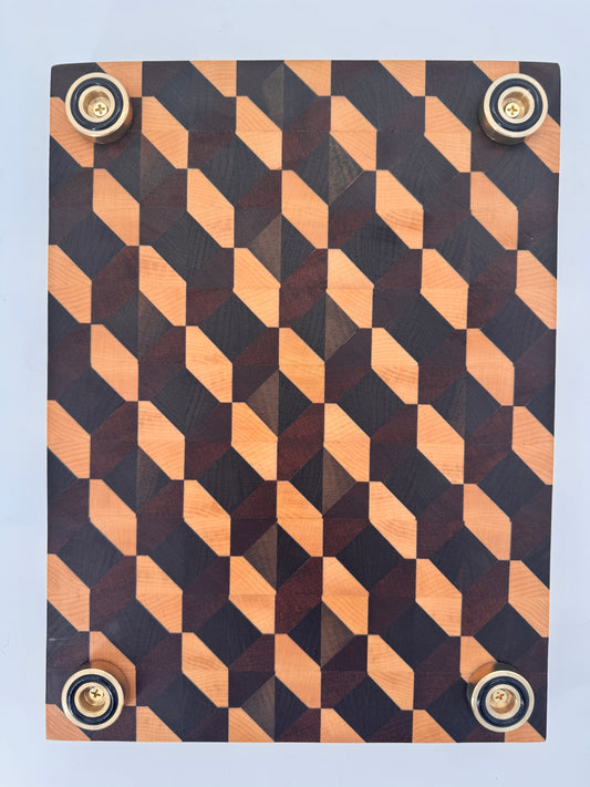 The "Diamond 3D" End-grain Board with Brass feet 13”x1.75”