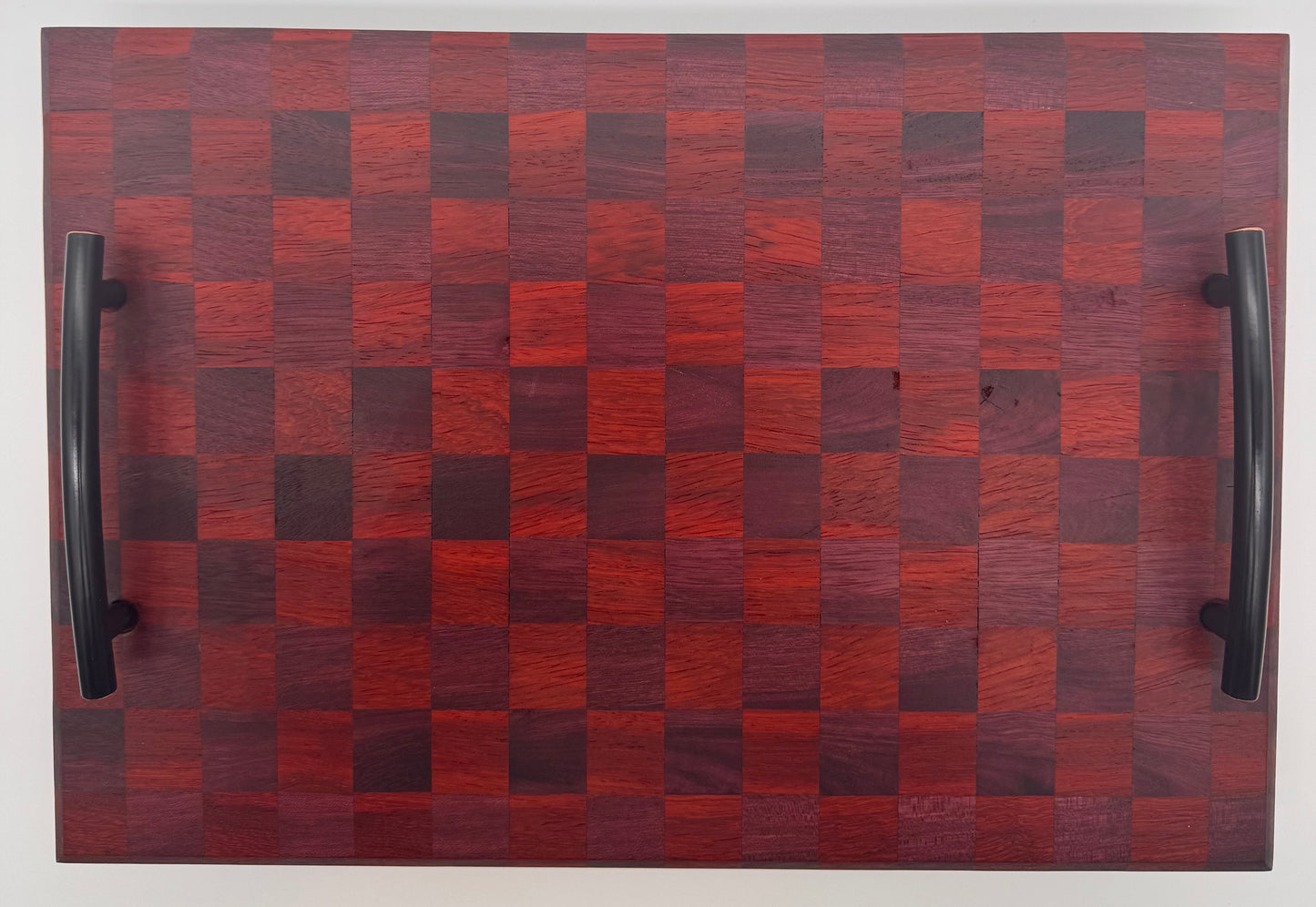 The "Purple Red Checker 3D Handel” 14inch Charcuterie Board with Legs
