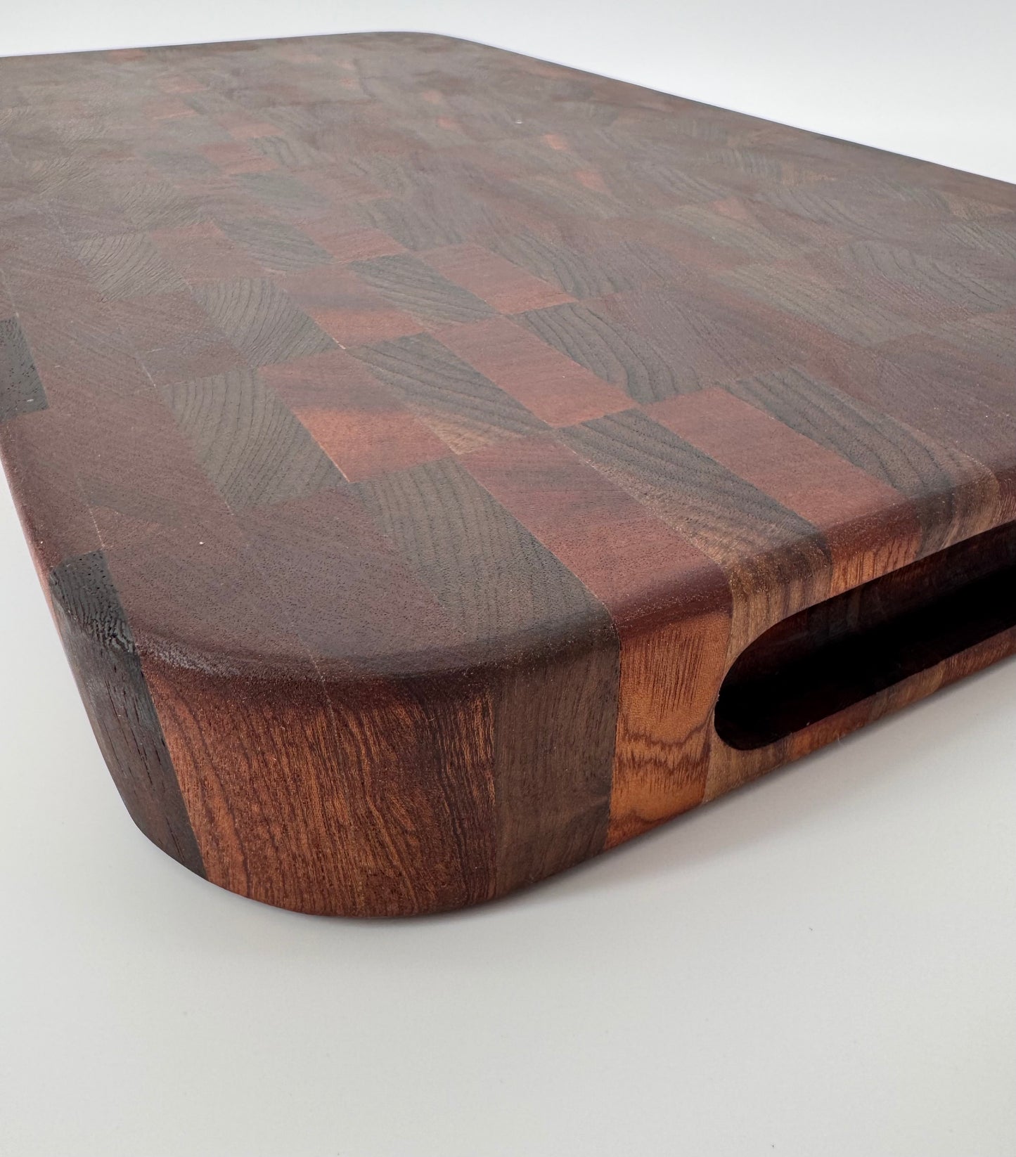 The “GET TO DA CHOPPA!" End-grain Board with walnut stand, aluminum feet & Juice groove 21”x2”