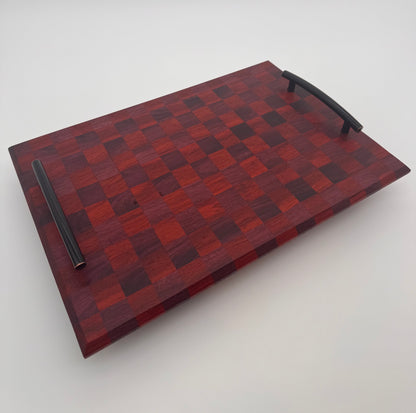 The "Purple Red Checker 3D Handel” 14inch Charcuterie Board with Legs