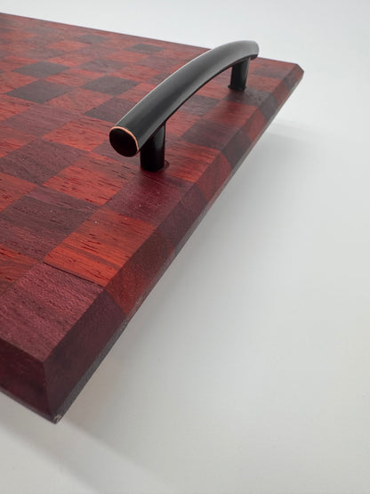 The "Purple Red Checker 3D Handel” 14inch Charcuterie Board with Legs