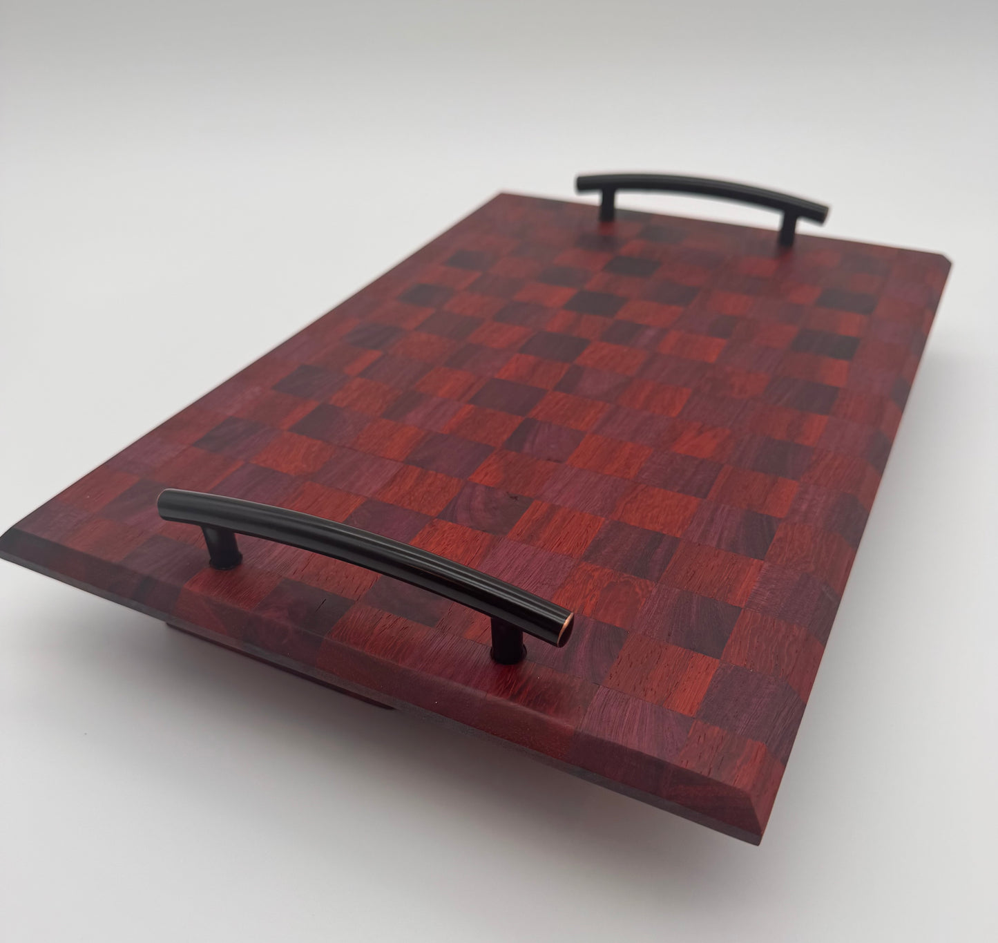 The "Purple Red Checker 3D Handel” 14inch Charcuterie Board with Legs