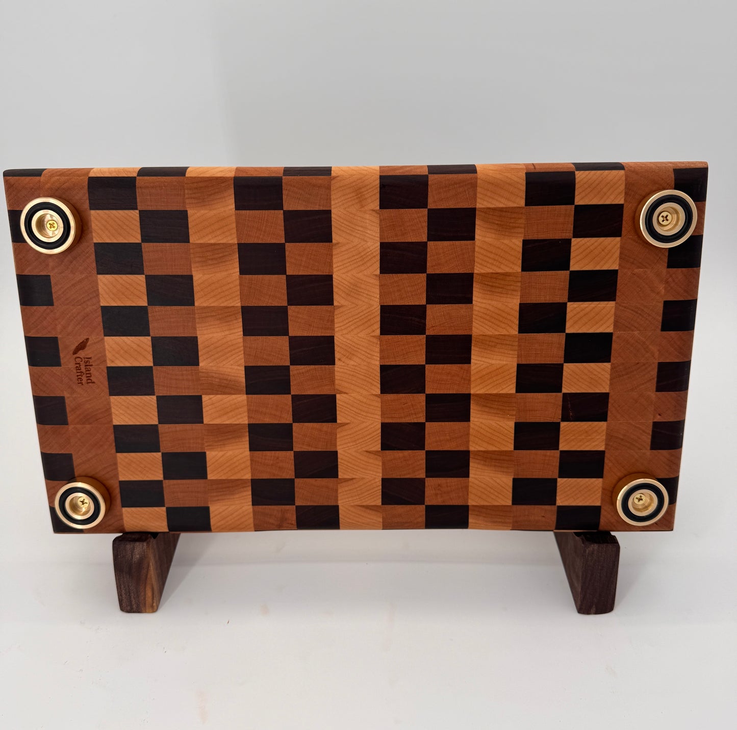 The "Everyday" End-grain Board with walnut Stand, Brass feet & Juice groove 15”x1.75”