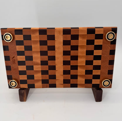 The "Everyday" End-grain Board with walnut Stand, Brass feet & Juice groove 15”x1.75”