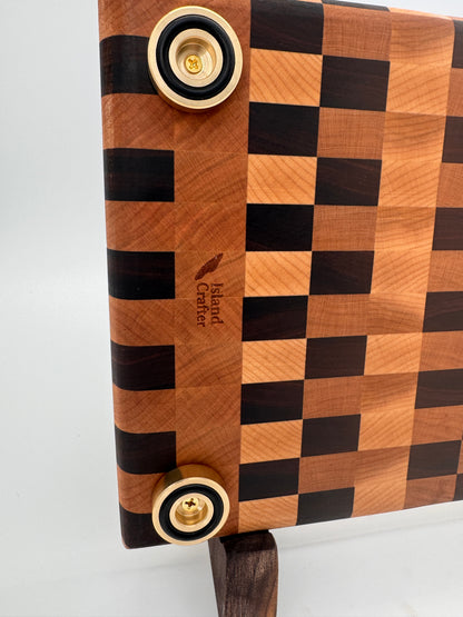 The "Everyday" End-grain Board with walnut Stand, Brass feet & Juice groove 15”x1.75”