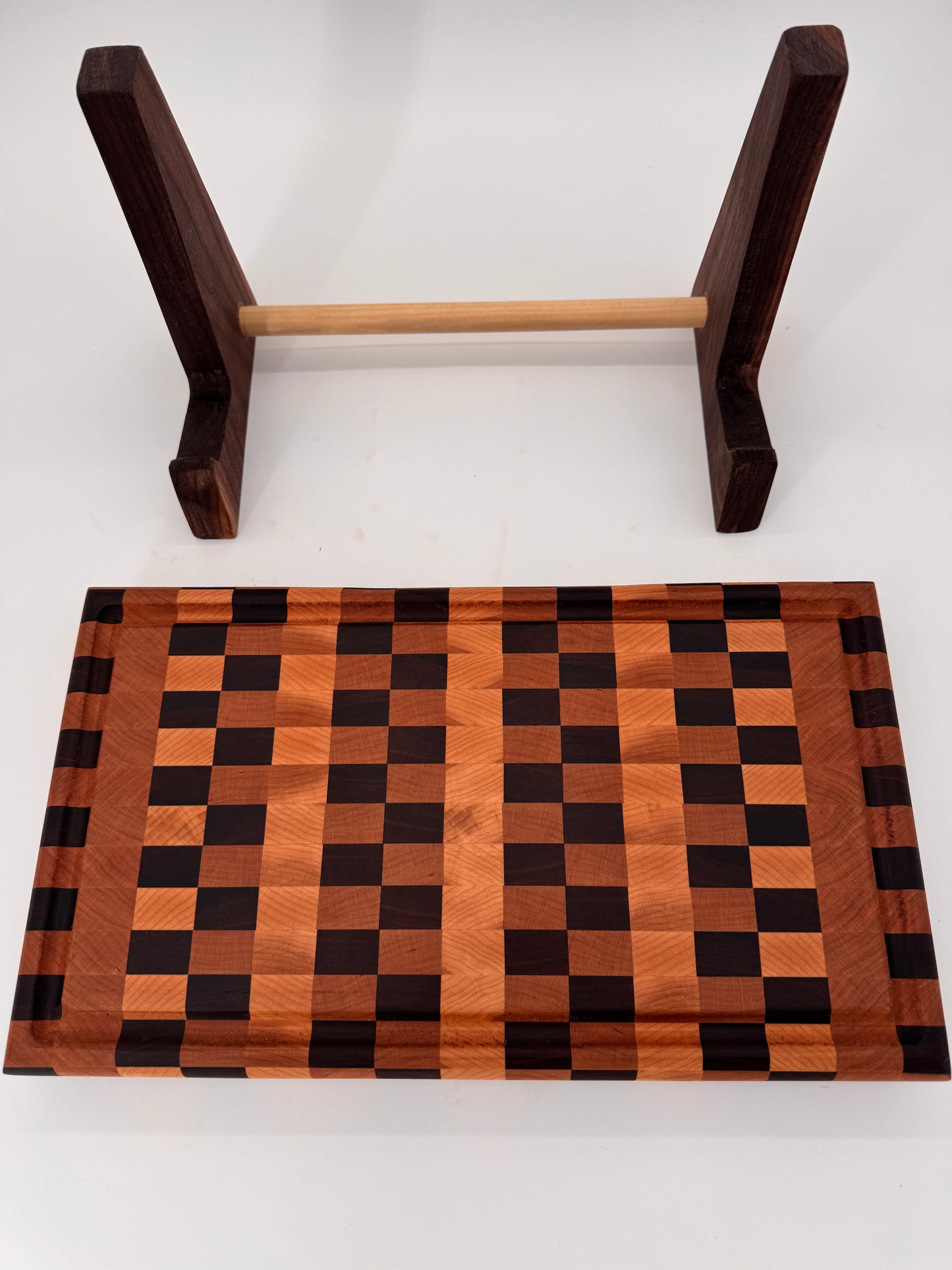 The "Everyday" End-grain Board with walnut Stand, Brass feet & Juice groove 15”x1.75”