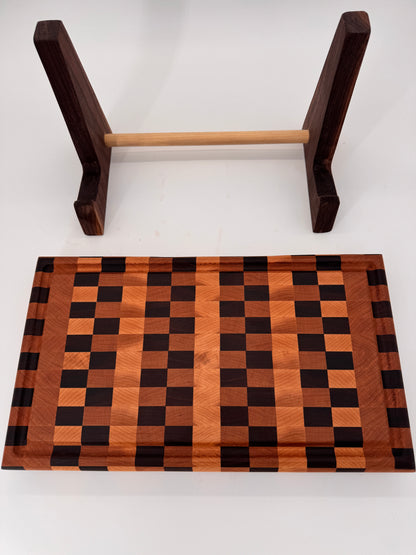 The "Everyday" End-grain Board with walnut Stand, Brass feet & Juice groove 15”x1.75”