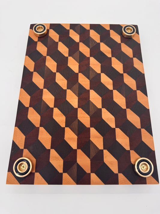 The "Diamond 3D" End-grain Board with Brass feet 13”x1.75”