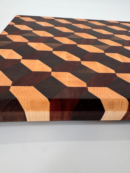 The "Diamond 3D" End-grain Board with Brass feet 13”x1.75”