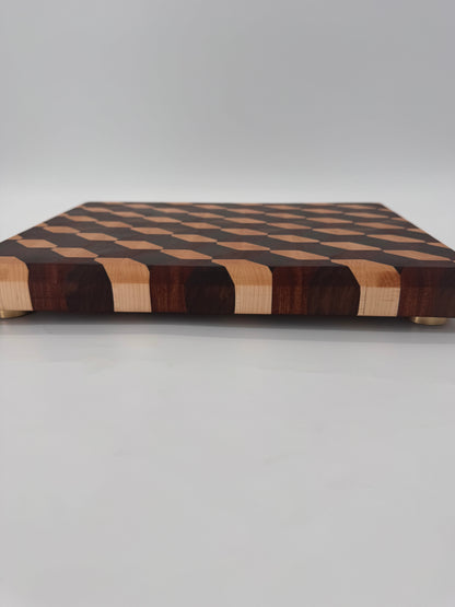 The "Diamond 3D" End-grain Board with Brass feet 13”x1.75”