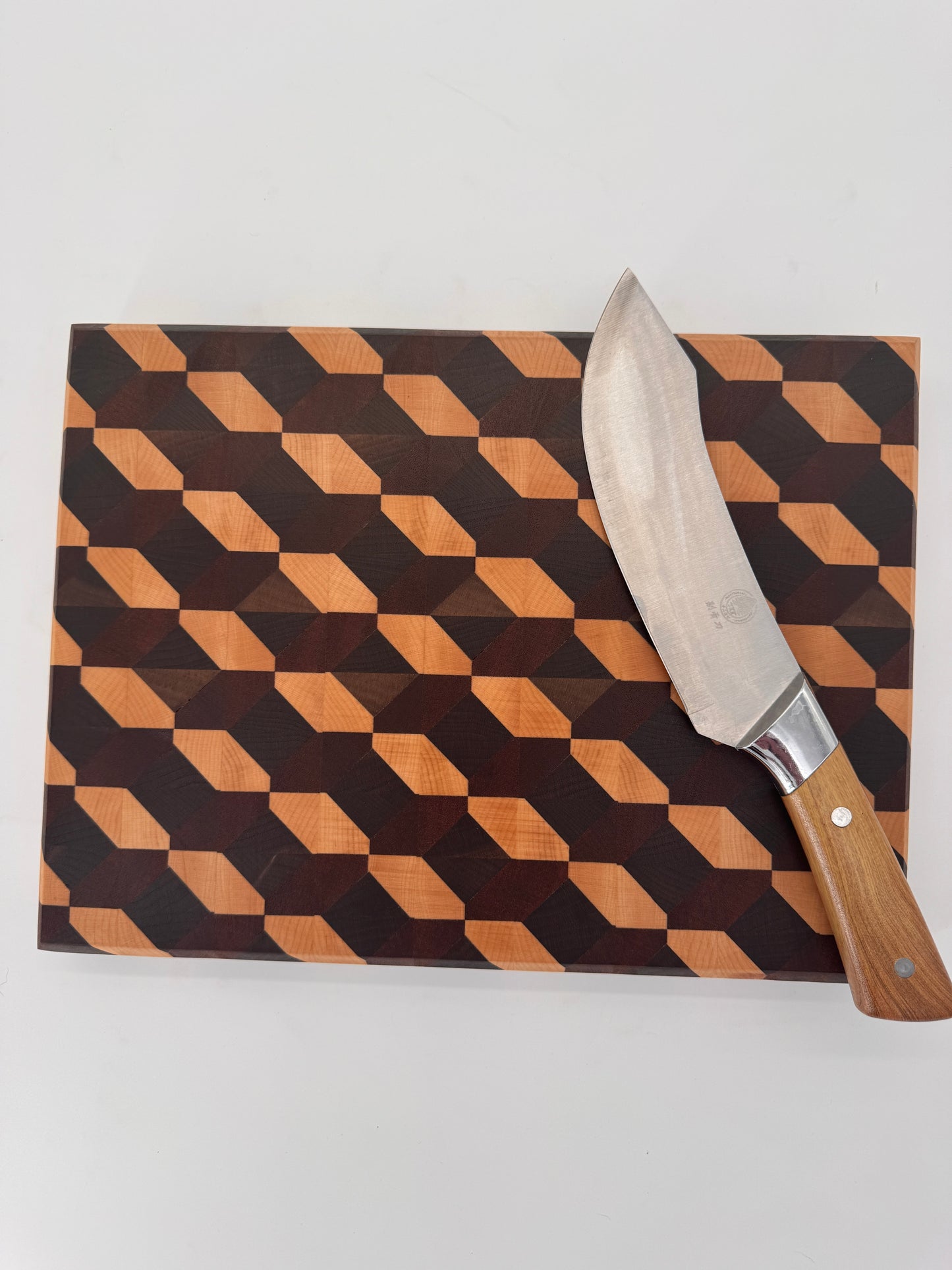 The "Diamond 3D" End-grain Board with Brass feet 13”x1.75”