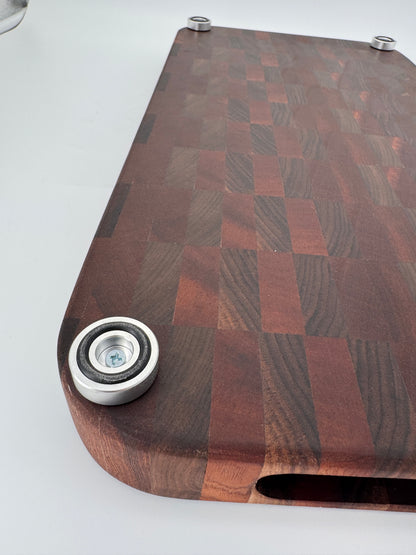 The “GET TO DA CHOPPA!" End-grain Board with walnut stand, aluminum feet & Juice groove 21”x2”