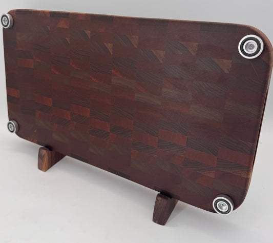 The “GET TO DA CHOPPA!" End-grain Board with walnut stand, aluminum feet & Juice groove 21”x2”