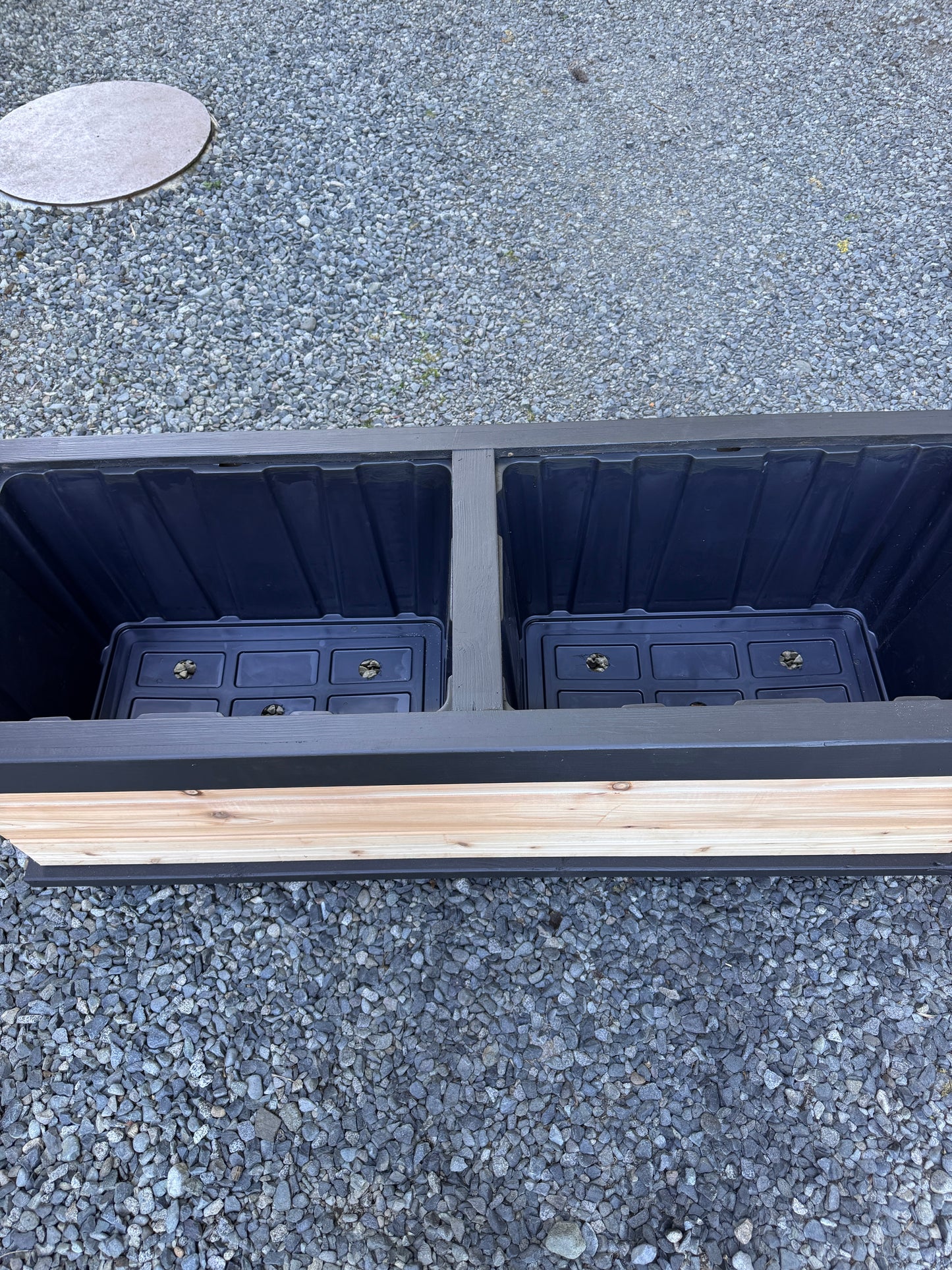 The “Stiletto 63” 63”x21”x25” Cedar Series Planter box with totes everlasting technology