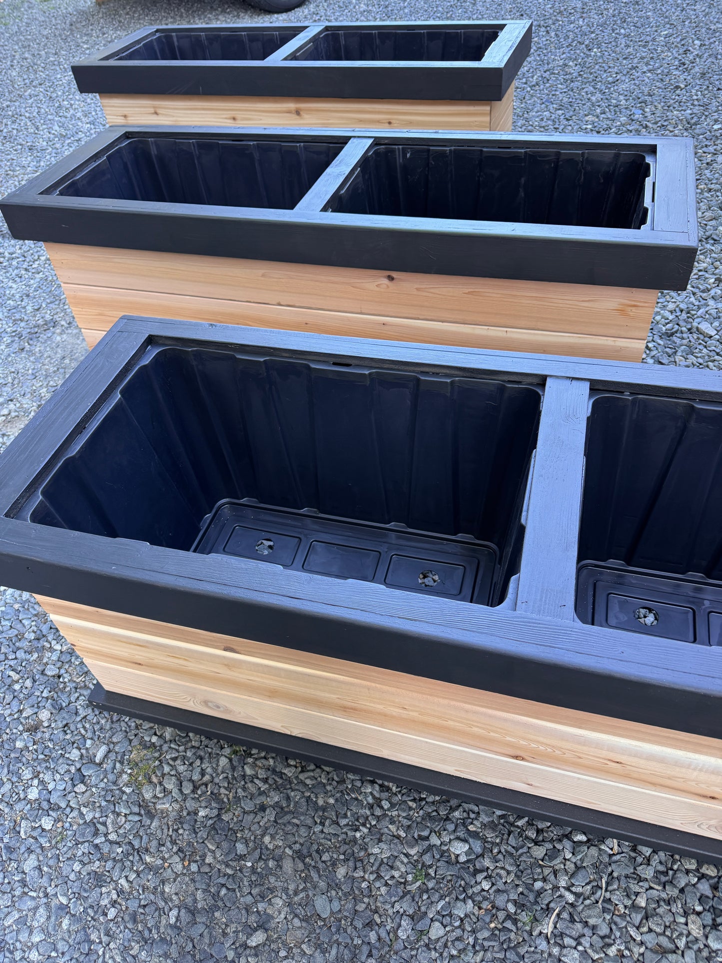 The “Stiletto 63” 63”x21”x25” Cedar Series Planter box with totes everlasting technology