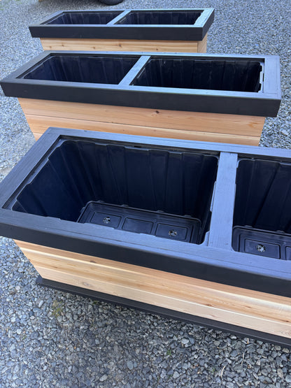 The “Stiletto 63” 63”x21”x25” Cedar Series Planter box with totes everlasting technology