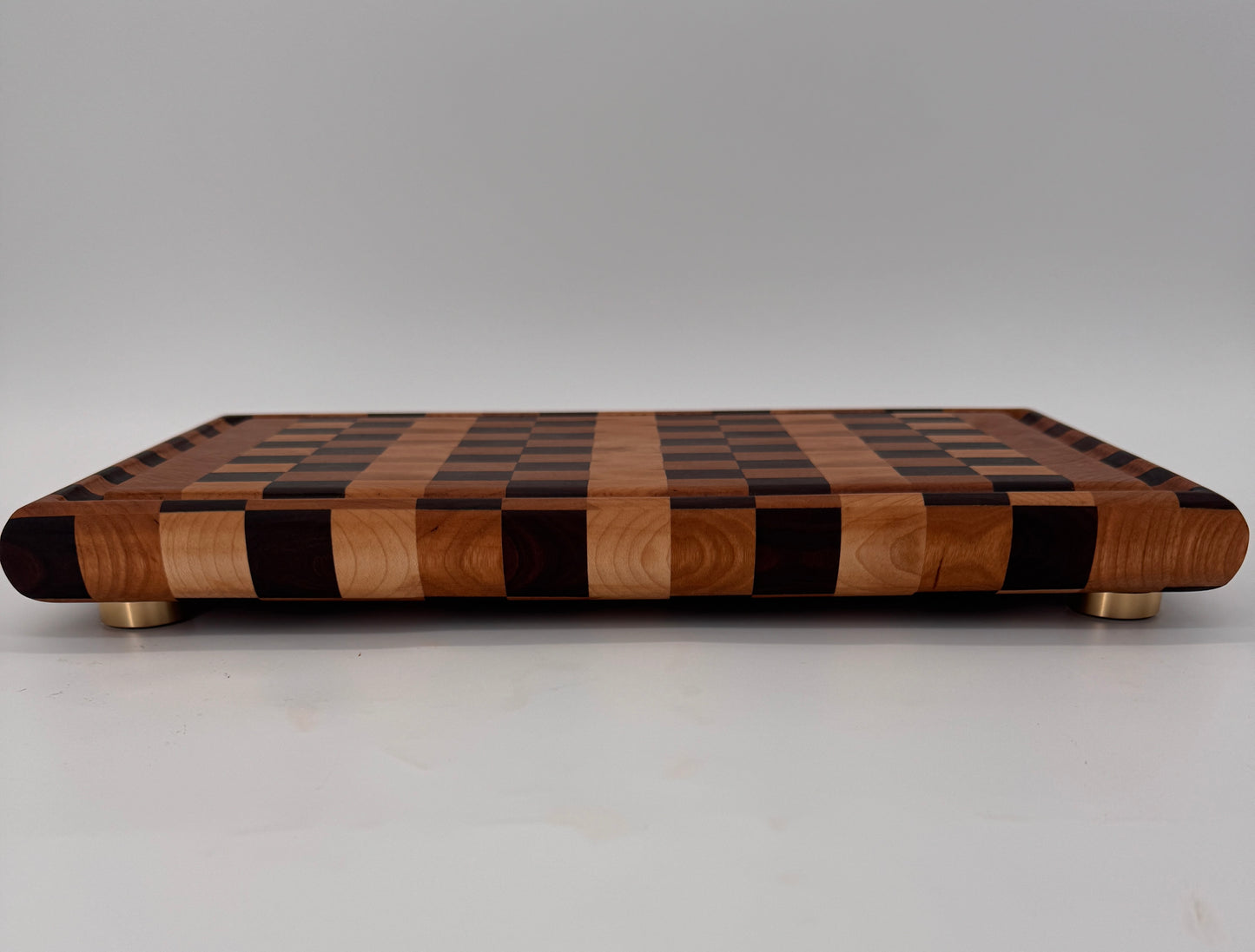 The "Everyday" End-grain Board with walnut Stand, Brass feet & Juice groove 15”x1.75”