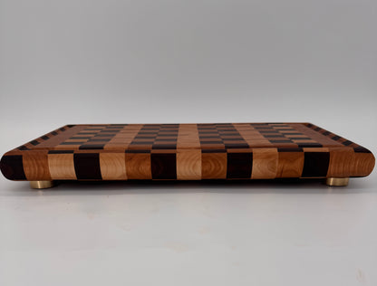 The "Everyday" End-grain Board with walnut Stand, Brass feet & Juice groove 15”x1.75”
