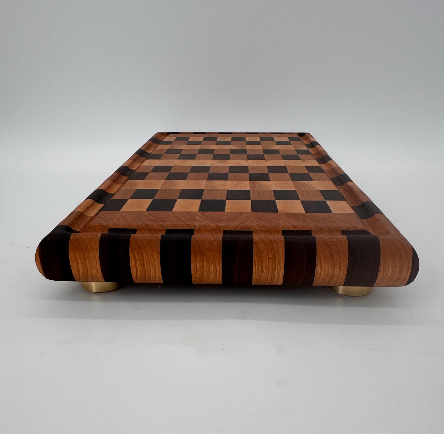 The "Everyday" End-grain Board with walnut Stand, Brass feet & Juice groove 15”x1.75”