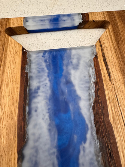 The "Blue River Bottom Upper Sky" Serving Board